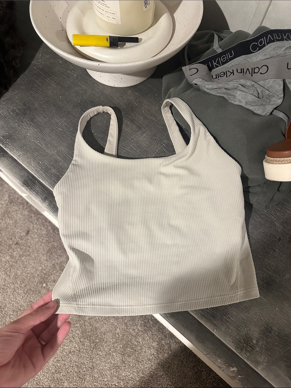 Ribbed Square-Neck Crop Tank Top - White